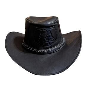 Vtg Leather Western Cowboy Hat Men Black Stetson